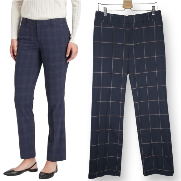 BANANA Republic Navy Ryan Straight Leg Windowpane Print Trousers 8L - Picture 1 of 11